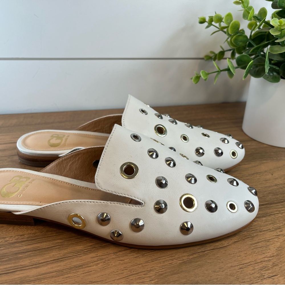 GIANNI BINI Chic White Studded Mules Size 7.5